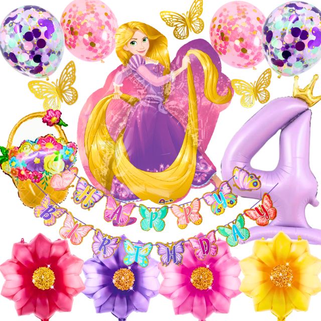 3rd Design バルーンセット 風船 ラプンツェル ディズニープリンセス 誕生日 数字バルーン フラワー バタフラ