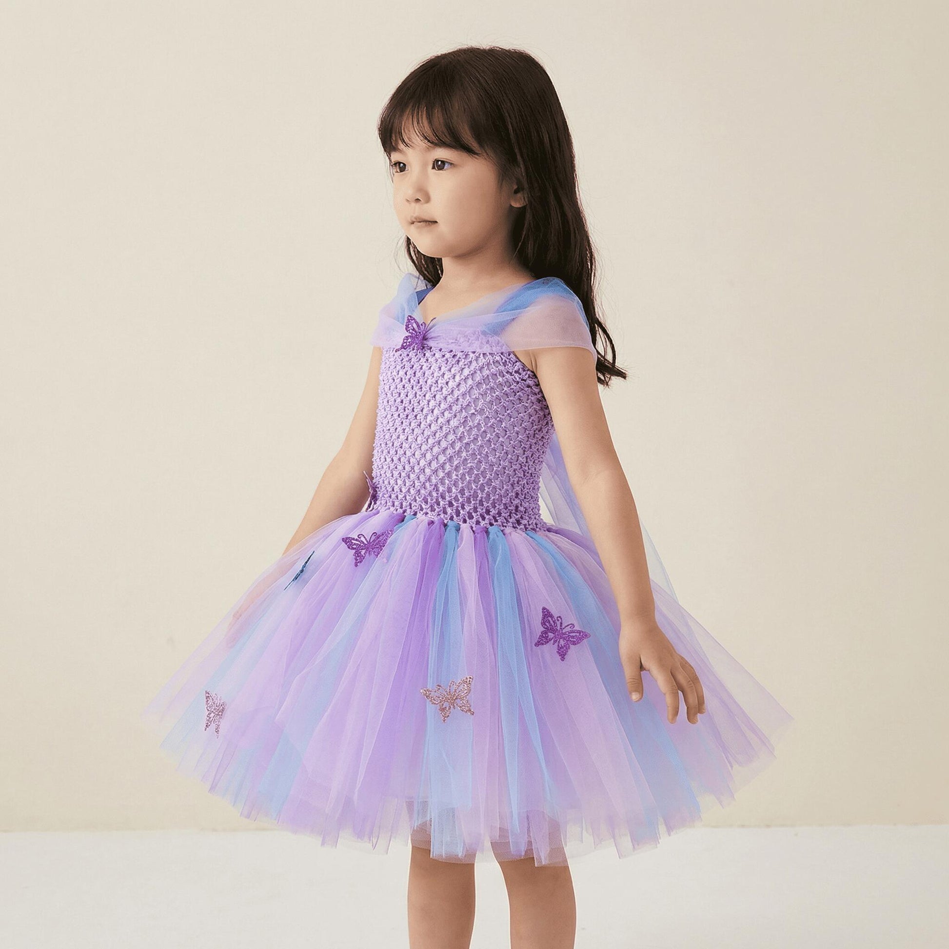 キッズ ドレス フェアリー 妖精 3点セット 羽 カチューシャ ステッキ付き チュール パープル 女の子 90 100 