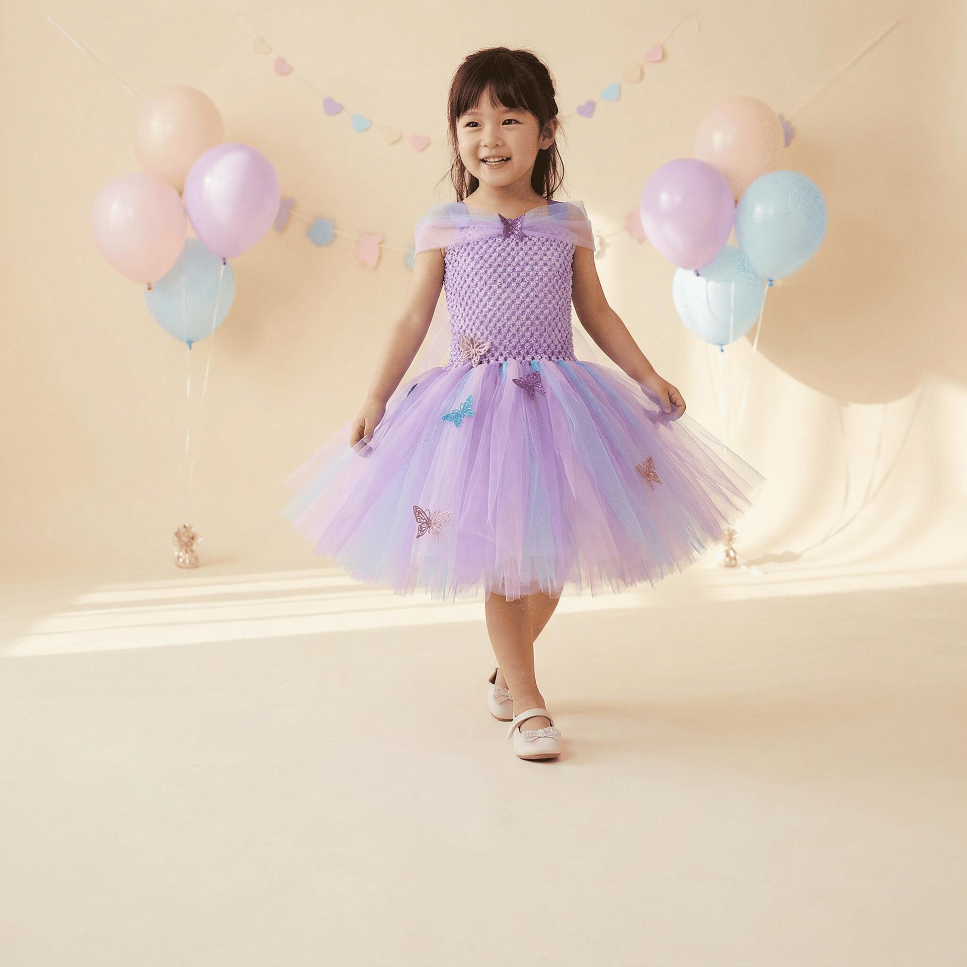 キッズ ドレス フェアリー 妖精 3点セット 羽 カチューシャ ステッキ付き チュール パープル 女の子 90 100 